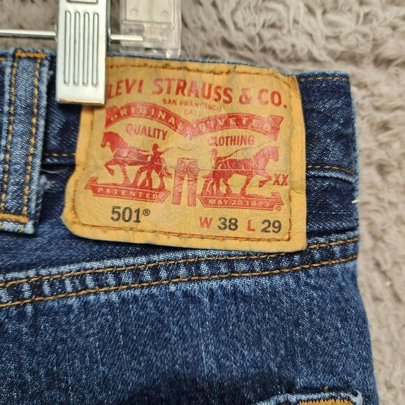 Levis Jeans Mens 38x29 501 Med Wash Cotton Mid Rise Button Fly Classic Straight - Picture 10 of 16